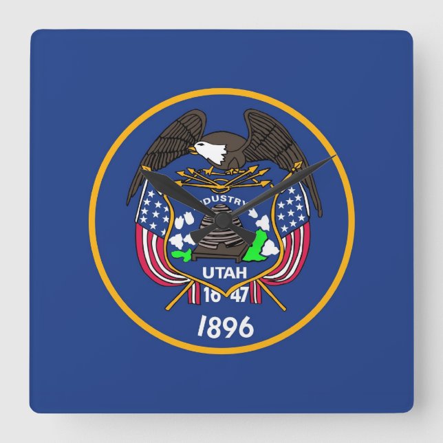 Horloge Carrée Wall Clock with Flag of Utah, USA (Recto)