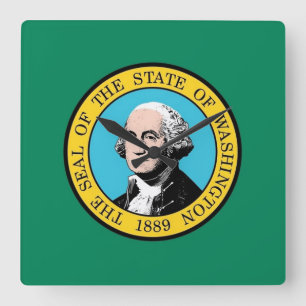 Horloge Carrée Wall Clock with Flag of Washington State, USA