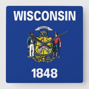 Horloge Carrée Wall Clock with Flag of Wisconsin, USA