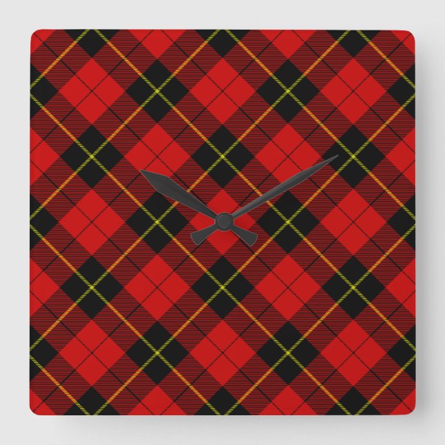 Horloge Carrée Wallace tartan rouge noir plaid (Recto)