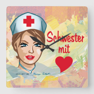 Horloge Carrée Wanduhr quadrat - Schwester Herz