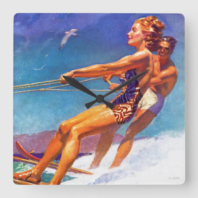 Horloge Carrée Water Skier by McClelland Barclay (Recto)