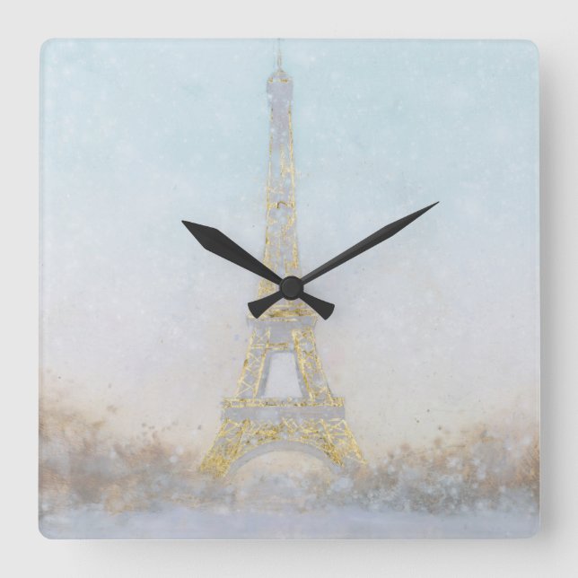 Horloge Carrée Watercolor | Image of Eiffel Towe (Recto)