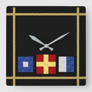 Horloge Carrée Watercolor Nautical Signal maritime Flag monogram