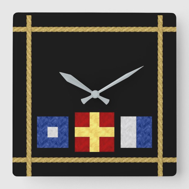 Horloge Carrée Watercolor Nautical Signal maritime Flag monogram (Recto)