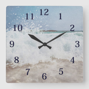 Horloge Carrée Watercolor Ocean Waves Mousse marine