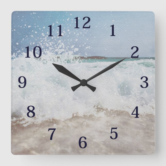Horloge Carrée Watercolor Ocean Waves Mousse marine (Recto)