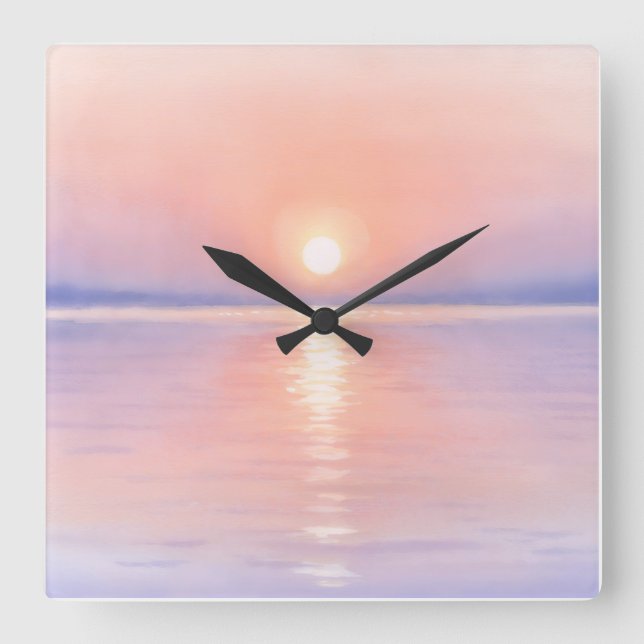Horloge Carrée Watercolor Style Sun - Seascape Art (Recto)