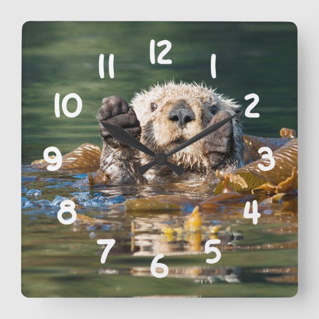 Horloge Carrée Waving Sea Otter (Recto)