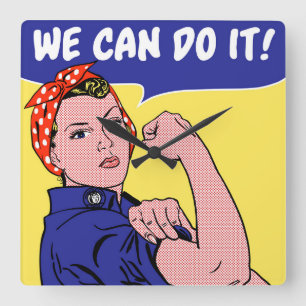 Horloge Carrée We Can Do It! Rosie the Riveter Remix Pop Art