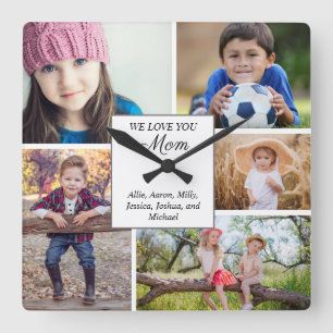 Horloge Carrée We Love You Mom Custom 5 Photo Child Family