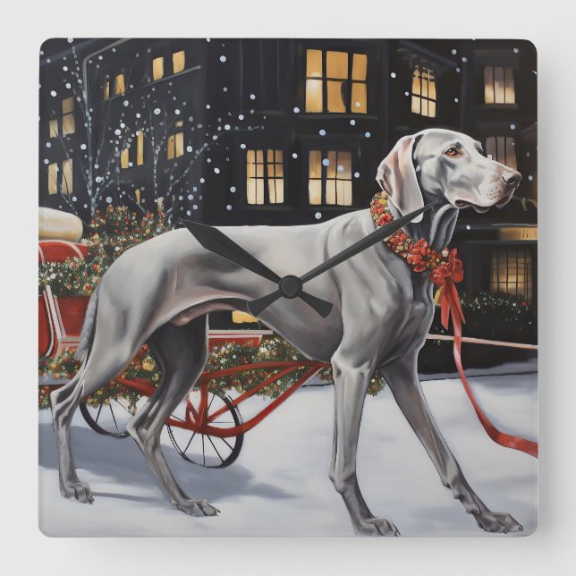 Horloge Carrée Weimaraner Festin de Noël (Recto)