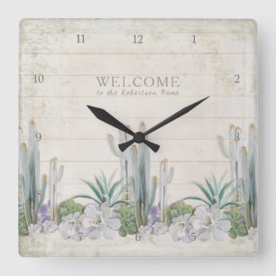 Horloge Carrée Welcome Sign Vintage Shiplap