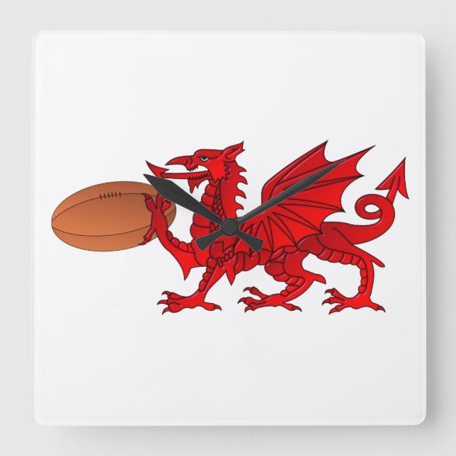 Horloge Carrée Welsh dragon with a rugby ball Wall Clock (Recto)