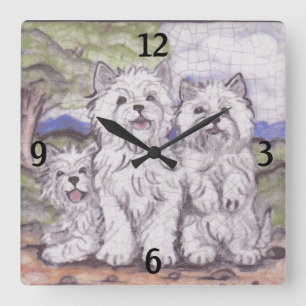 Horloge Carrée Westie Dog West Highland White Terrier Vintage
