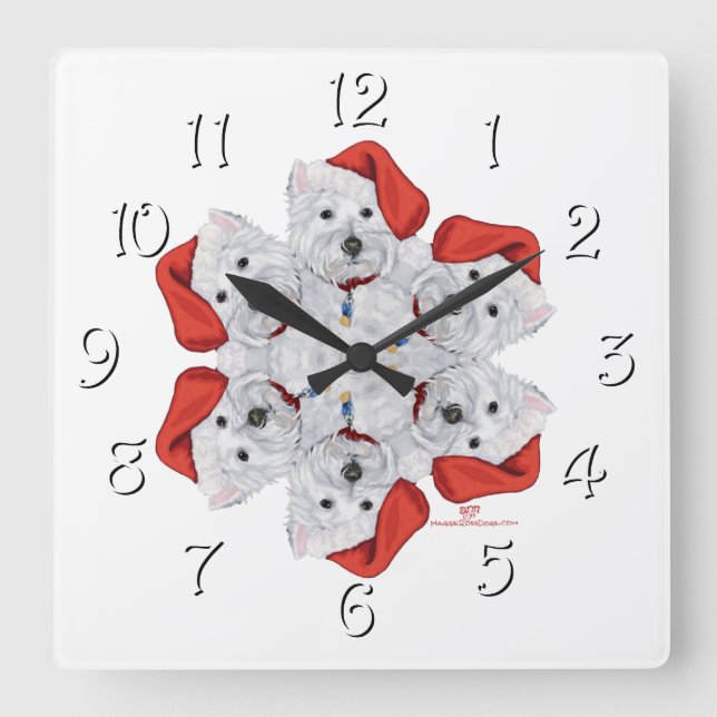 Horloge Carrée Westie Snowflake (Recto)