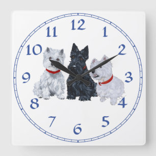Horloge Carrée Westies et un Scottie ensemble