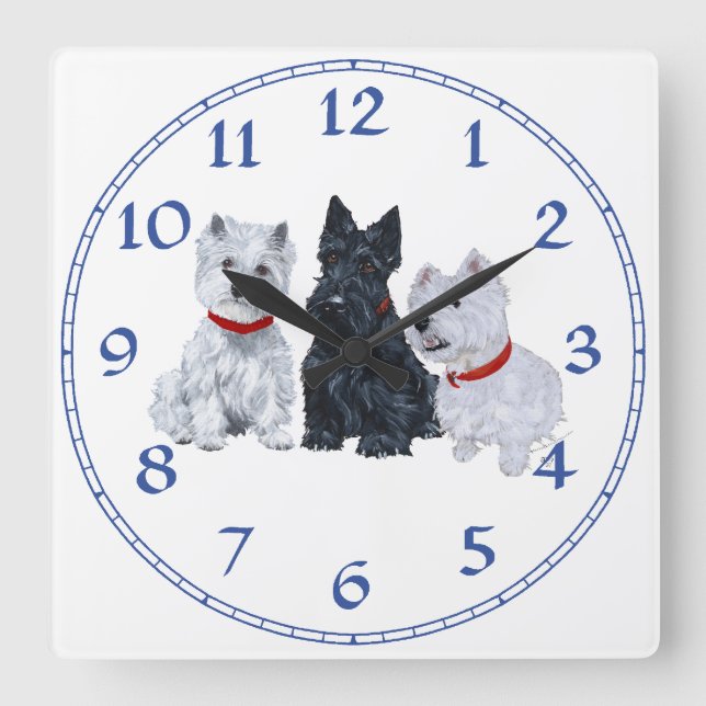 Horloge Carrée Westies et un Scottie ensemble (Recto)