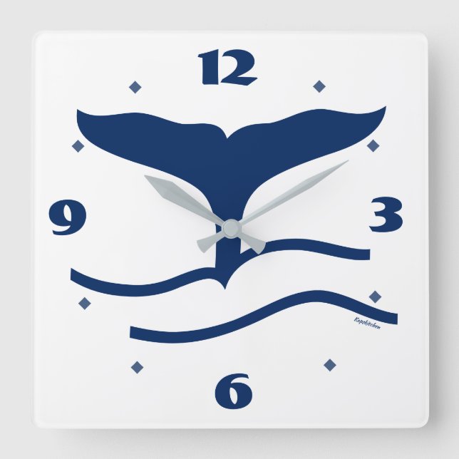 Horloge Carrée Whales Tail Outline Navy (Recto)