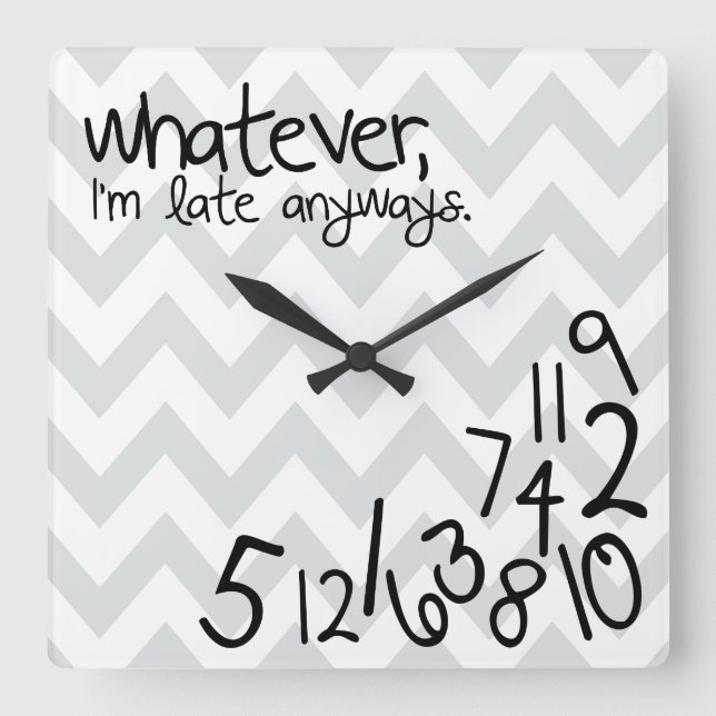 Horloge Carrée whatever - grag and white chevron (Recto)