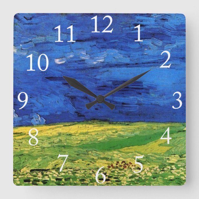 Horloge Carrée Wheat Fields Under Clouded Sky Van Gogh (Recto)