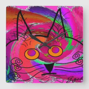 Horloge Carrée Whimsical cat art clock