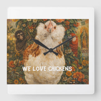 Horloge Carrée Whimsical Chicken Clock