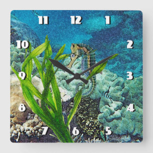 Horloge Carrée Whimsical Seahorse