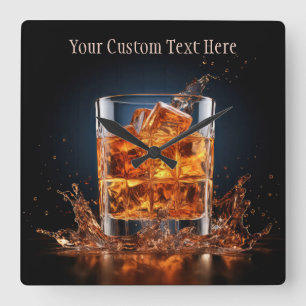 Horloge Carrée Whiskey Texte Personnalisé Sur Les Rochers
