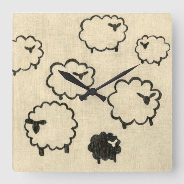 Horloge Carrée White & Black Sheep on Cream Background (Recto)