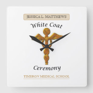 Horloge Carrée White Coat Ceremony Gold Medical, Square Gift Item