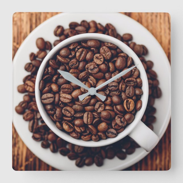 Horloge Carrée White cup full of roasted coffee beans (Recto)