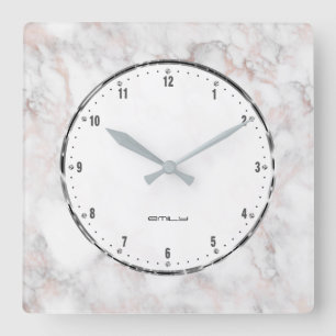 Horloge Carrée White Faux Marble Rose-Gold
