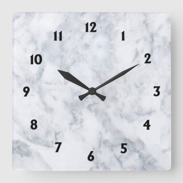 Horloge Carrée White Marble Look Black Numbers (Recto)