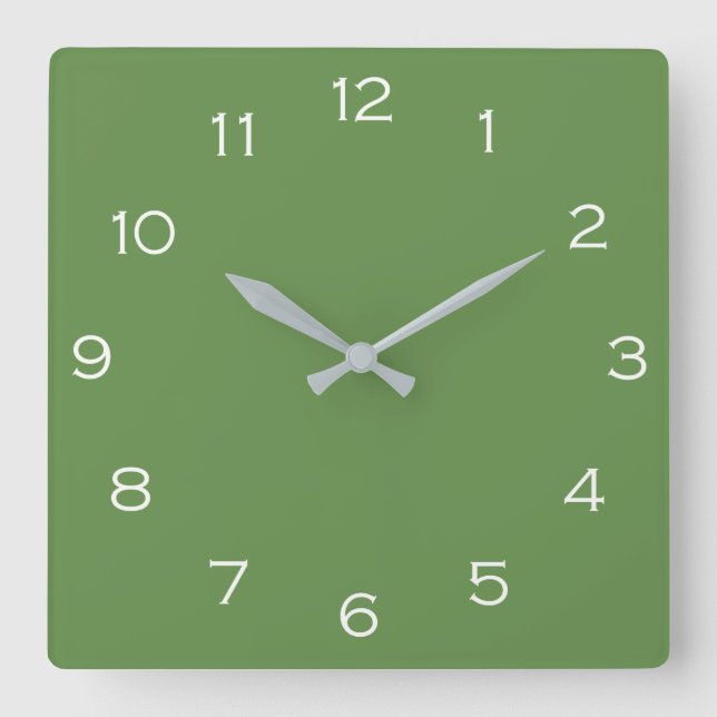 Horloge Carrée White Numbers on Green Wall Clock (Recto)