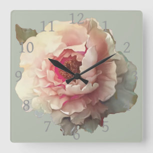 Horloge Carrée White Peony Vintage Shabby Chic