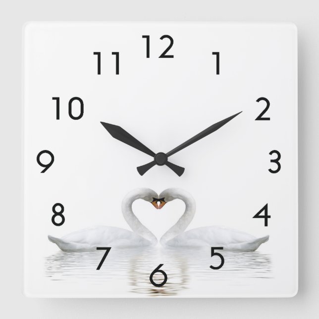 Horloge Carrée White swans in love (Recto)