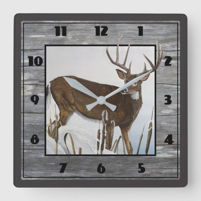 Horloge Carrée Whitetail Deer Rustic (Recto)