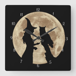 Horloge Carrée Wicca Witch and Owl
