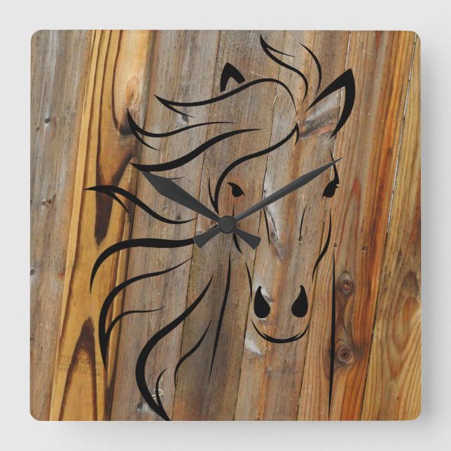 Horloge Carrée Wild Horse Wood (Recto)