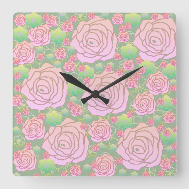 Horloge Carrée Wild Roses (Recto)