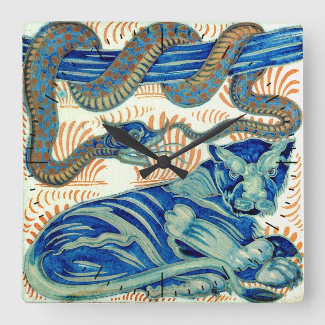Horloge Carrée William De Morgan Tiger Et Snake Timepiece (Recto)