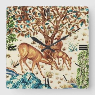 Horloge Carrée William Morris Deer par une Tapisserie Brook Beige