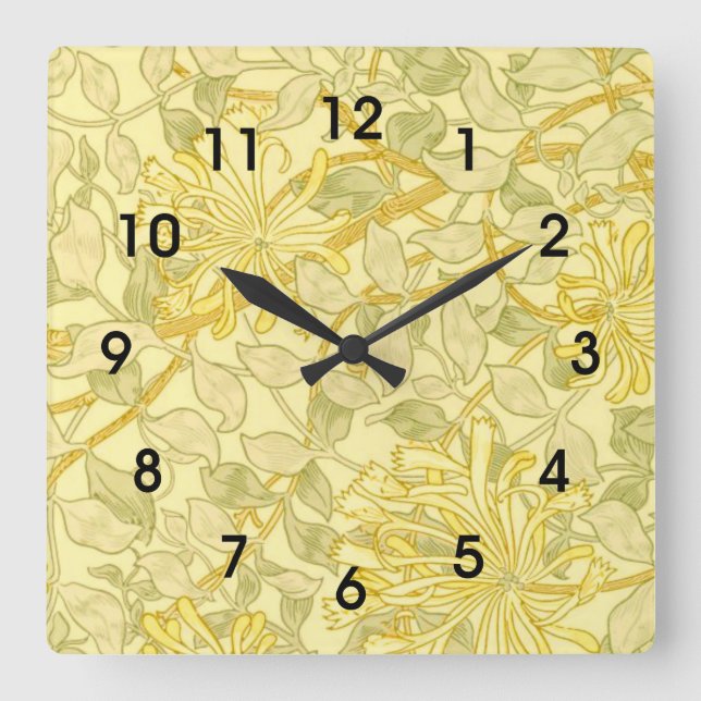 Horloge Carrée William Morris - Honeysuckie jaune (Recto)