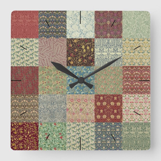 Horloge Carrée William Morris Patchwork Quilt Timepiece (Recto)