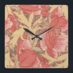 Horloge Carrée William Morris Poppies Floral Art<br><div class="desc">Poppies Floral Art Nouveau Pattern Watercolor Painting inspired by William Morris.</div>