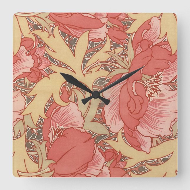 Horloge Carrée William Morris Poppies Floral Art (Recto)