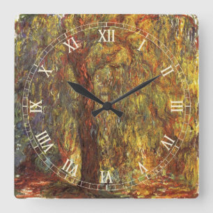 Horloge Carrée Willow de Weeping par Claude Monet, Art Vintage