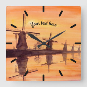 Horloge Carrée Windmills Sunset