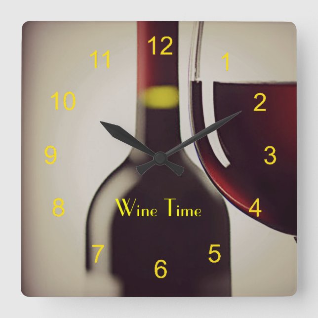 Horloge Carrée Wine Bottle and Glass Design Wall Clock (Recto)